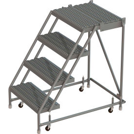 4 Step 24"W 20"D Top Step Steel Rolling Ladder, Grip Strut Tread, No Handrail