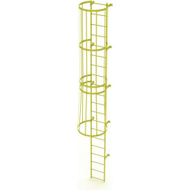 20 Step Steel Caged Fixed Access Ladder, Safety Yellow