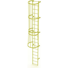 19 Step Steel Caged Fixed Access Ladder, Safety Yellow