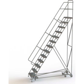 13 Step Steel Easy Turn Rolling Ladder, Serrated Tread, Safety Angle