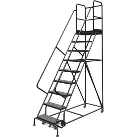 9 Step 24"W 30"D Top Step Steel Rolling Ladder, Perforated Tread, 42" Handrail