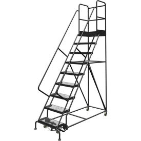 9 Step 24"W 30"D Top Step Steel Rolling Ladder, Grip Strut Tread, 42" Handrail