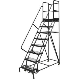 8 Step 24"W 30"D Top Step Steel Rolling Ladder, Grip Strut Tread, 42" Handrail