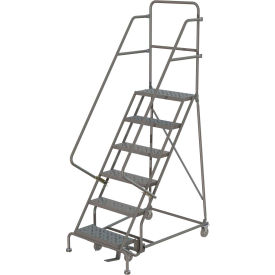 6 Step 16"W 10"D Top Step Steel Rolling Ladder, Perforated Tread, 36" Handrail