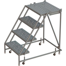 4 Step 24"W 20"D Top Step Steel Rolling Ladder, Perforated Tread, No Handrail