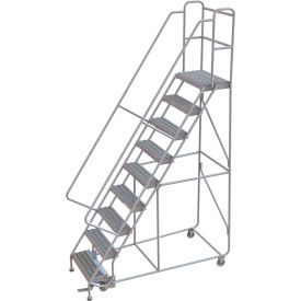 9 Step Aluminum Rolling Ladder, 24"W Grip Strut, 14"D Top Step, 32" Handrails