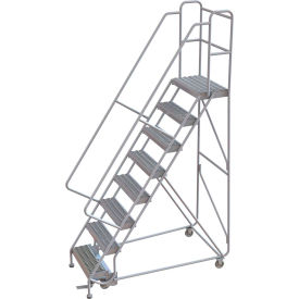 8 Step Aluminum Rolling Ladder, 24"W Grip Strut, 14"D Top Step, 32" Handrails