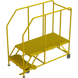 2 Step Mobile Work Platform 24"W x 48"L, 36" Handrails, Safety Yellow