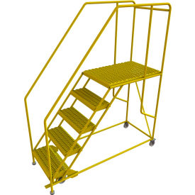 5 Step Mobile Work Platform 24"W x 36"L, 36" Handrails, Safety Yellow
