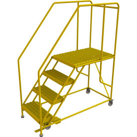 4 Step Mobile Work Platform 24"W x 36"L, 36" Handrails, Safety Yellow