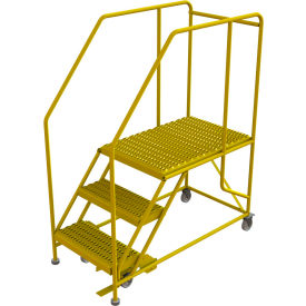3 Step Mobile Work Platform 24"W x 36"L, 36" Handrails, Safety Yellow