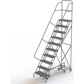 10 Step Steel Easy Turn Rolling Ladder, Serrated Tread, Standard Angle
