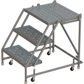 3 Step 24"W 30"D Top Step Steel Rolling Ladder, Perforated Tread, No Handrail.