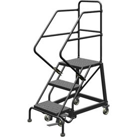 3 Step 16"W Steel Safety Angle Rolling Ladder, Perforated Tread, Gray
