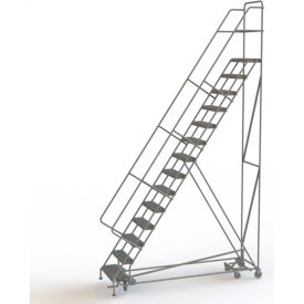 14 Step Steel Easy Turn Rolling Ladder, Serrated Tread, Safety Angle