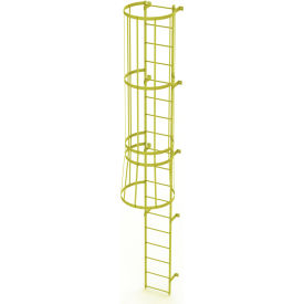 18 Step Steel Caged Fixed Access Ladder, Safety Yellow