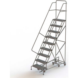 9 Step Steel Easy Turn Rolling Ladder, Serrated Tread, Standard Angle
