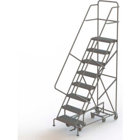 8 Step Steel Easy Turn Rolling Ladder, Serrated Tread, Standard Angle