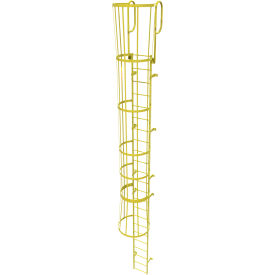 23 Step Steel Caged Walk Through Fixed Access Ladder, Safety Yellow