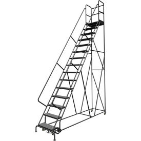 15 Step 24"W 30"D Top Step Steel Rolling Ladder, Perforated Tread, 42" Handrail