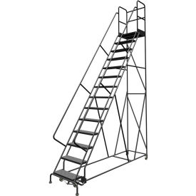 14 Step 24"W 30"D Top Step Steel Rolling Ladder, Perforated Tread, 42" Handrail