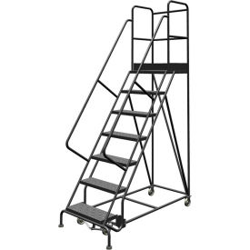 7 Step 24"W 30"D Top Step Steel Rolling Ladder, Perforated Tread, 42" Handrail