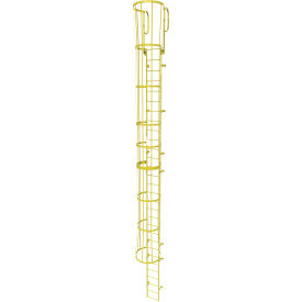 30 Step Steel Caged Walk Through Fixed Access Ladder, Safety Yellow