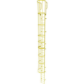 29 Step Steel Caged Walk Through Fixed Access Ladder, Safety Yellow - WLFC1229-Y