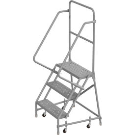 24"W 10"D Top Step Steel Rolling Ladder, Perforated Tread, 36" Handrail