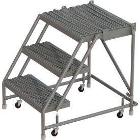 3 Step 24"W 30"D Top Step Steel Rolling Ladder, Grip Strut Tread, No Handrail