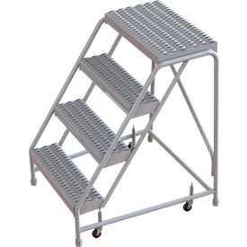 4 Step Aluminum Rolling Ladder, 24"W Grip Strut, 14"D Top Step, No Handrails
