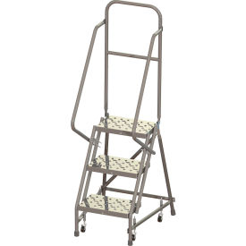 3 Step 16"W 10"D Top Step Steel Rolling Ladder, Perforated Tread, 36" Handrail