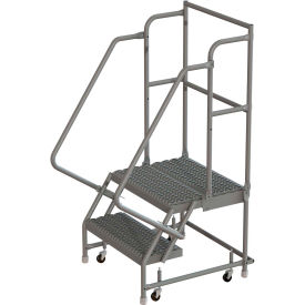 24"W 20"D Top Step Steel Rolling Ladder, Grip Strut Tread, 36" Handrail - KDSR102242-D2