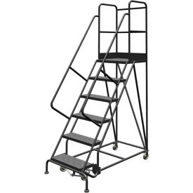 6 Step 24"W 30"D Top Step Steel Rolling Ladder, Perforated Tread, 42" Handrail