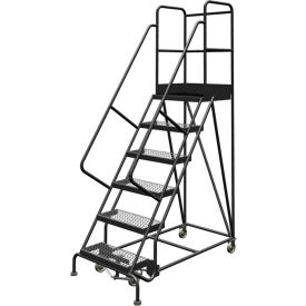 6 Step 24"W 30"D Top Step Steel Rolling Ladder, Grip Strut Tread, 42" Handrail