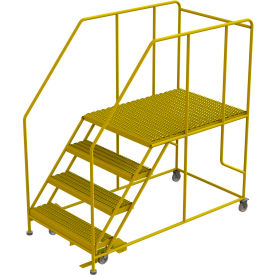 4 Step Mobile Work Platform 36"W x 48"L, 36" Handrails, Safety Yellow
