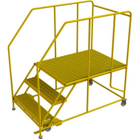3 Step Mobile Work Platform 36"W x 48"L, 36" Handrails, Safety Yellow
