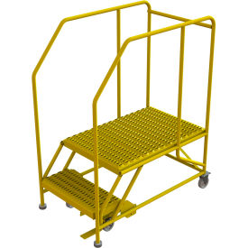 2 Step Mobile Work Platform 24"W x 36"L, 36" Handrails, Safety Yellow