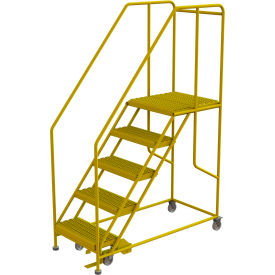 5 Step Mobile Work Platform 24"W x 24"L, 36" Handrails, Safety Yellow