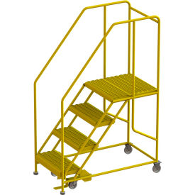 4 Step Mobile Work Platform 24"W x 24"L, 36" Handrails, Safety Yellow.