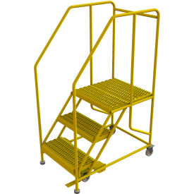3 Step Mobile Work Platform 24"W x 24"L, 36" Handrails, Safety Yellow