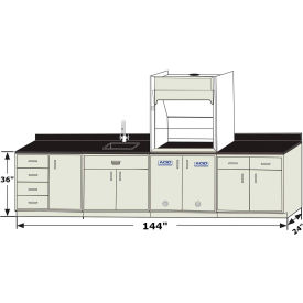 Pioneer Base Cabinet Grouping with CE AireStream Fume Hood, 144"W x 24"D x 81"H