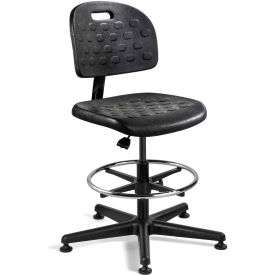 Polyurethane Office Stool - Mid-Height with Glides and Footring - Black