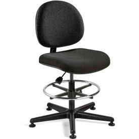 Fabric Office Stool - Tall-Height with Glides and Footring - Black