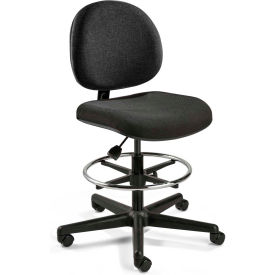 Fabric Office Stool - Mid-Height with Casters and Footring - Black