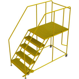 5 Step Steel Double Entry Mobile Platform, 36"L x 48"W, 42" Handrails