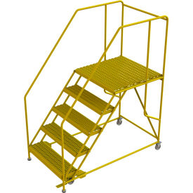 5 Step Steel Double Entry Mobile Platform, 36"L x 36"W, 42" Handrails