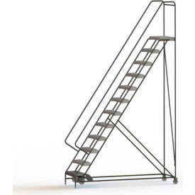 12 Step Aluminum Rolling Ladder, 24"W Grip Strut Tread, 14"D Top Step, 42" Handrails