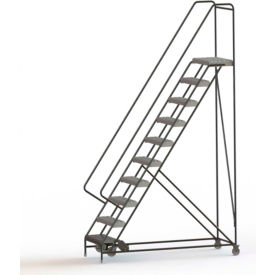10 Step Aluminum Rolling Ladder, 24"W Grip Strut Tread, 14"D Top Step, 42" Handrails.