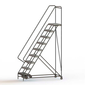 9 Step Aluminum Rolling Ladder, 24"W Grip Strut Tread, 14"D Top Step, 42" Handrails